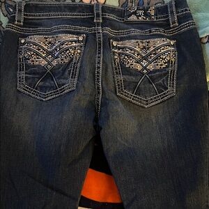 Miss Me Dark Blue Boot Cut Jeans with Embellished Pockets